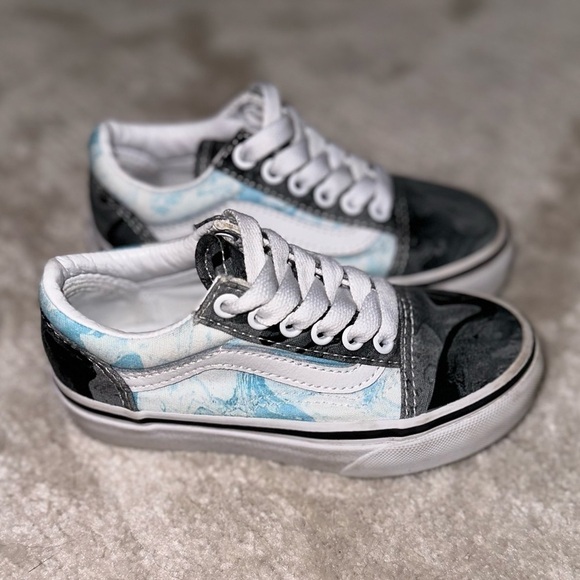 Vans Kids Old Skool Sneakers Shoes Colorful Marble Design Canvas + Suede Sz 10.5 - Picture 6 of 12